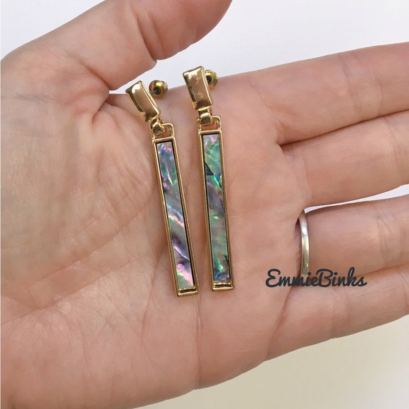New Genuine Abalone Shell Linear Bar Drop Dangle Earrings - Picture 6 of 16